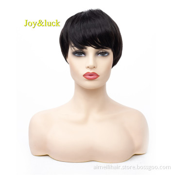 Wholesale Wigs African Wigs Black Women Ladies Hair With Bangs Party Black Color Natural Straight Short Synthetic Hair Wigs